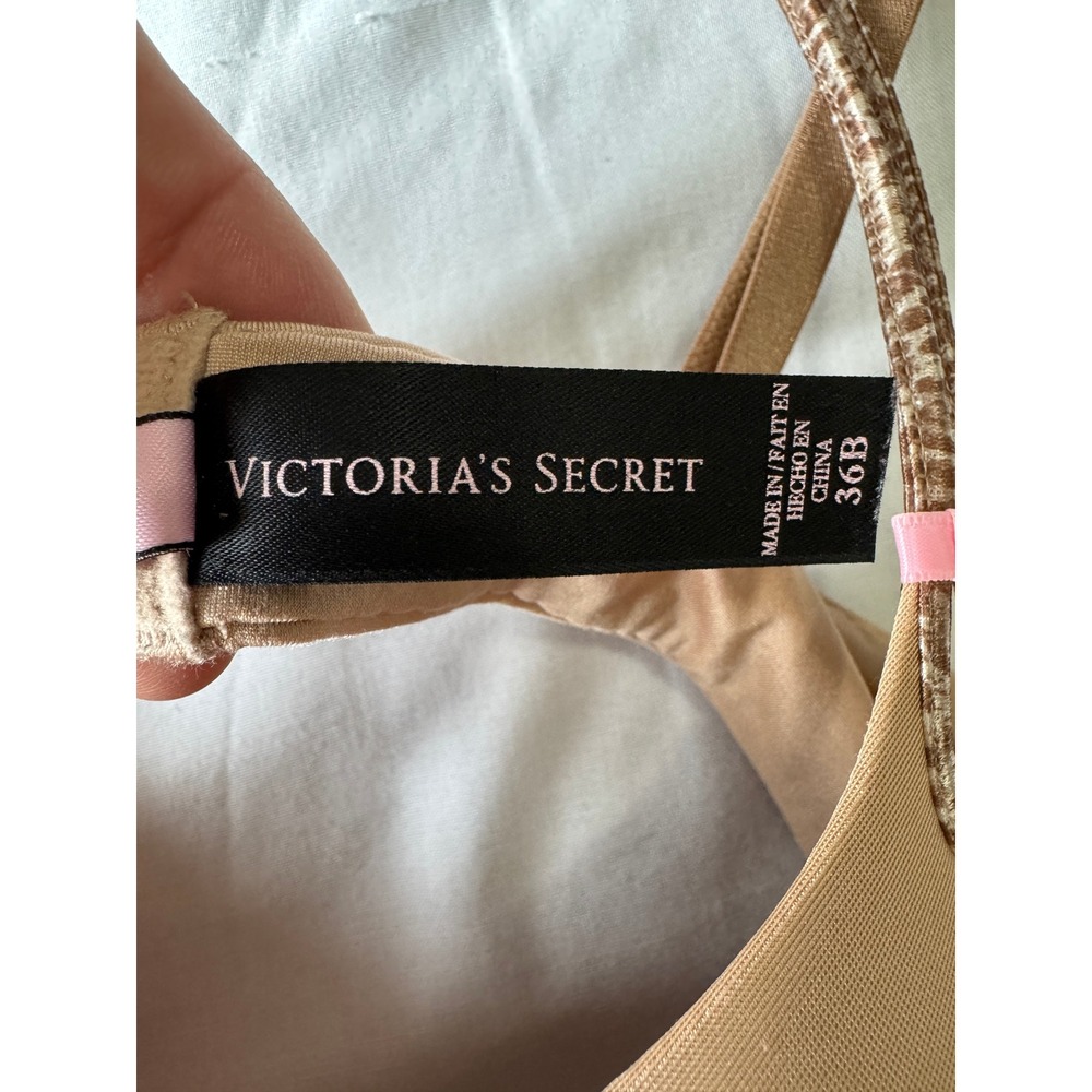 Victoria's Secret Sexy Little Things Push Up Bra 36B Beige Animal Trim Y2K Glam - Picture 5 of 7